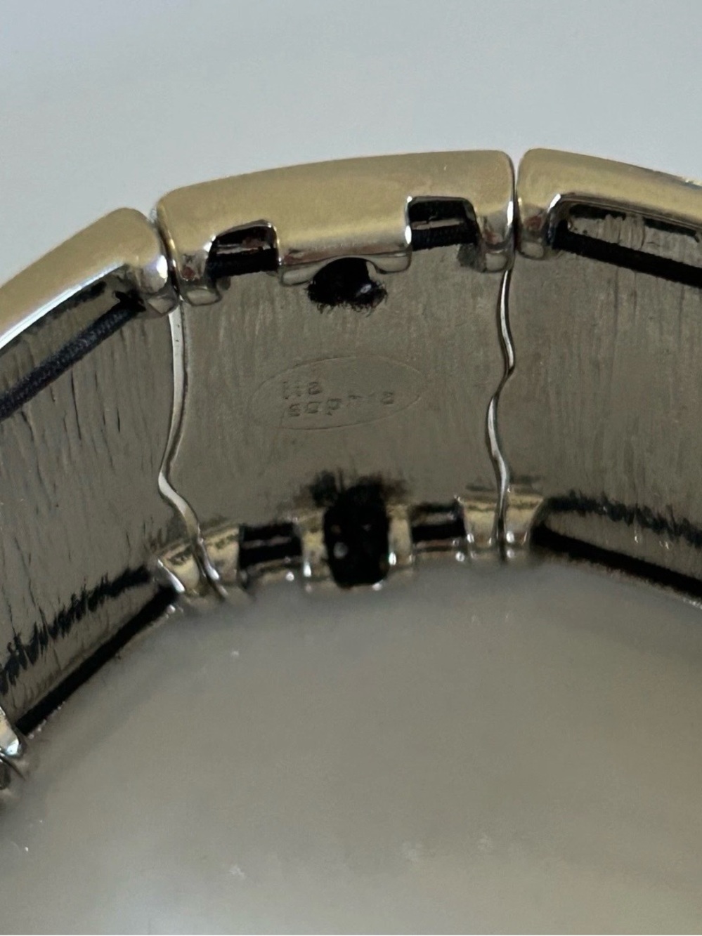Lia Sophia Silver Tone Black Enamel Snake Skin Pattern Stretch Bangle Bracelet - Picture 2 of 4